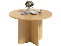 Mesa de Centro Redonda,bambu Natural com Pé Cruzado para Sala de Estar BTFORUS