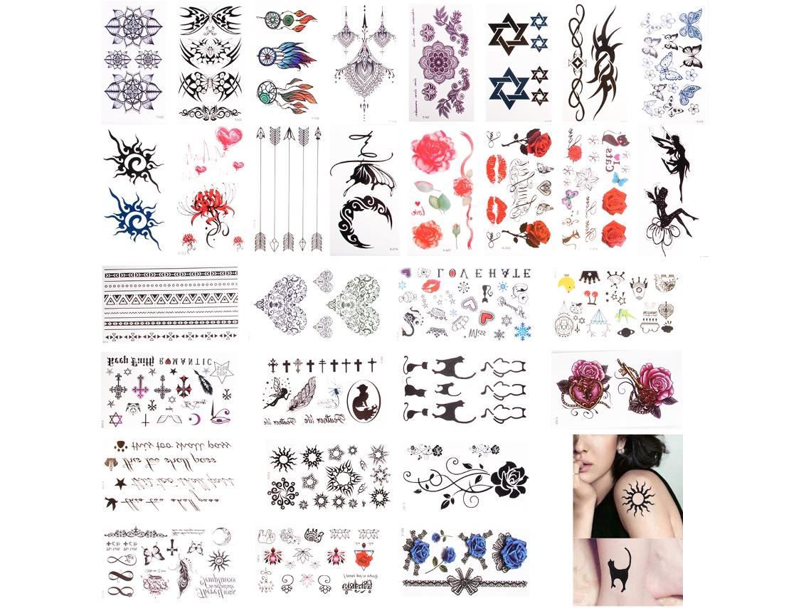 Tatuagens Temporárias À Prova Dágua Konsait, Tatuagens Pretas Pequenas Para Corpo, Tatuagens Para Braço, Mão, Pescoço E Pulso, 30 Folhas