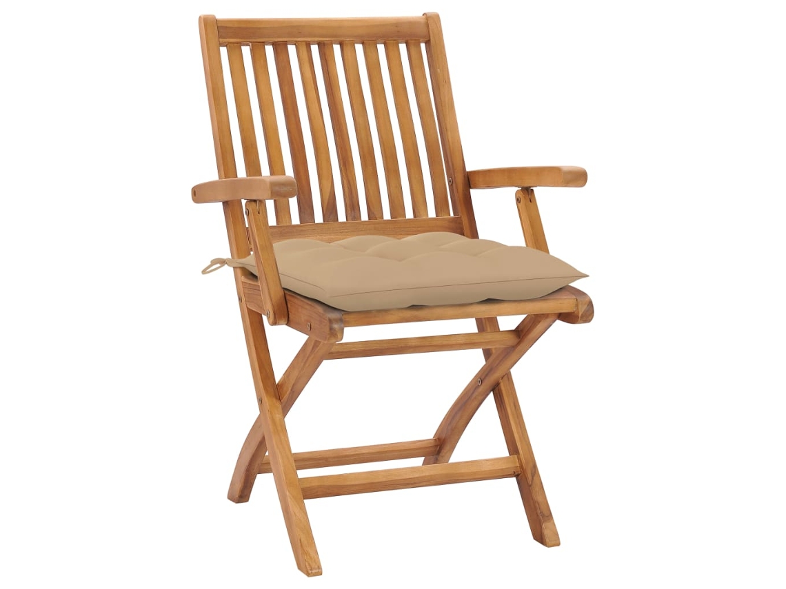Maison Exclusive - Cadeiras De Jardim C/ Almofadões Bege 2 Pcs Teca Maciça