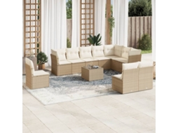 Vidaxl 11 Pcs Conjunto Sofás De Jardim C/ Almofadões Vime Pe Bege