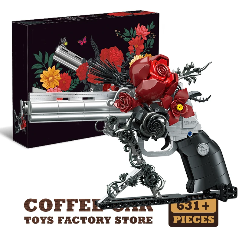 631 Peças - Revólver Mecânico Criativo Em Forma De Rosa - Brinquedo De Blocos De Montar - Presente