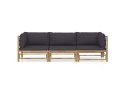 Maison Exclusive - 3 Pcs Conj. Lounge Jardim Em Bambu C/ Almofadões Cinza-escuro