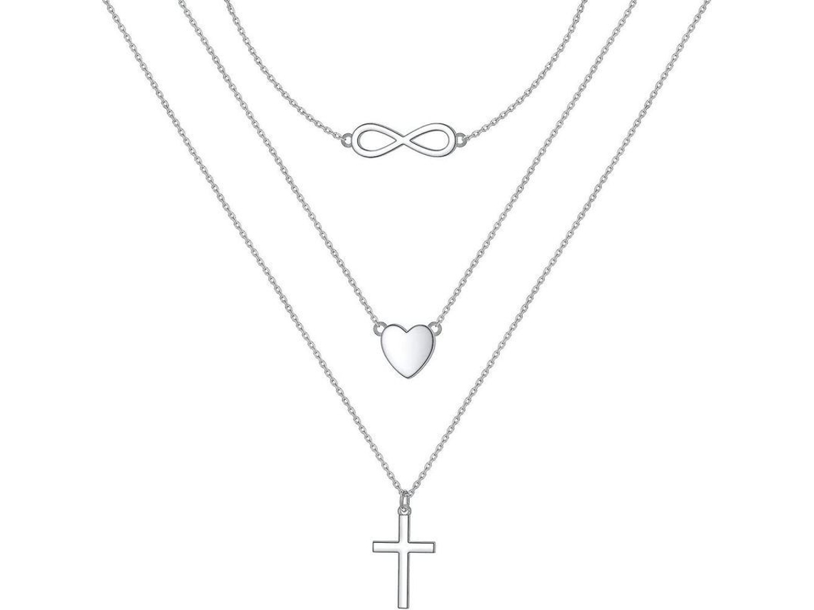 2026-colgante De Cadena Triple De Plata Esterlina S925 Para Mujer Estilo Geométrico Multicapa Corazón Cruz Infinito