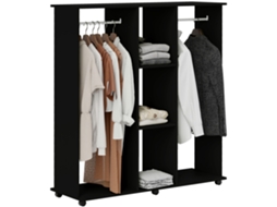 Guarda roupa Móvel com 6 Rodízios, Armário para Roupas 120x40x128 Cm, Estrutura em Madeira Preta CHEZMOI