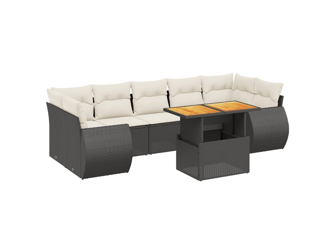 Conjunto 8 Sofás de Jardim com Almofadões VIDAXL Vime Pe Preto