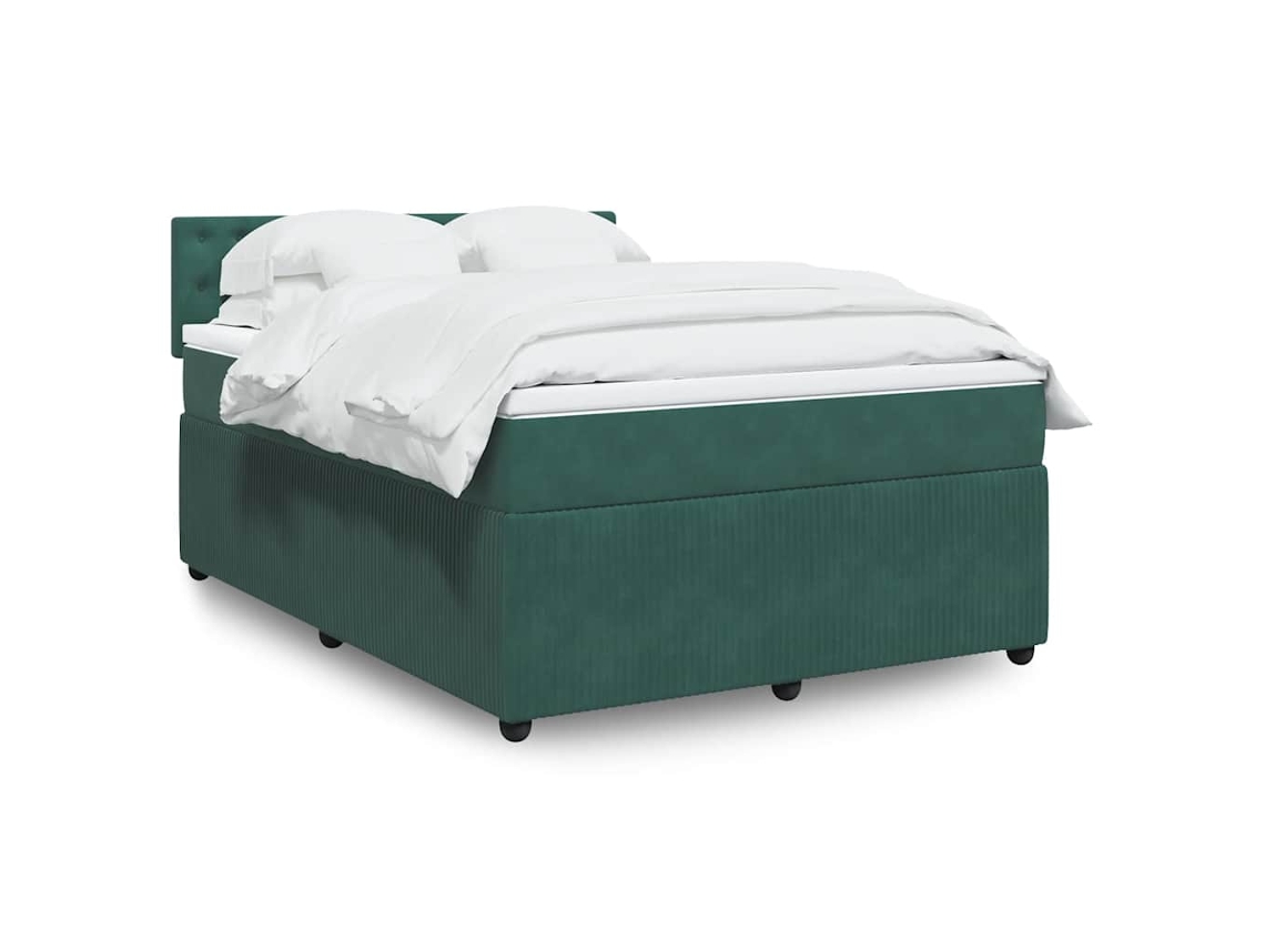 Cama Com Molas/colchão 140x200 Cm Veludo Verde-escuro