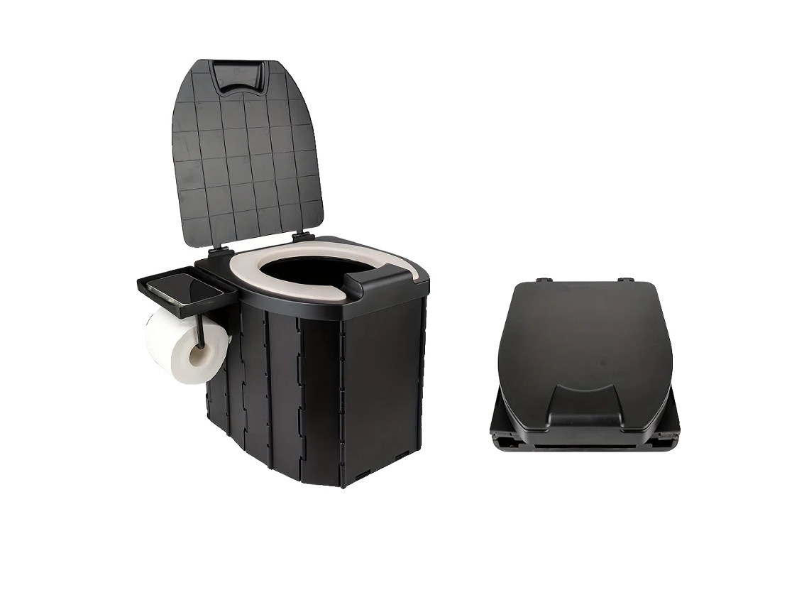 Vaso Sanitário Portátil Dobrável, Suporta 200 Kg, Design Ergonômico, Preto