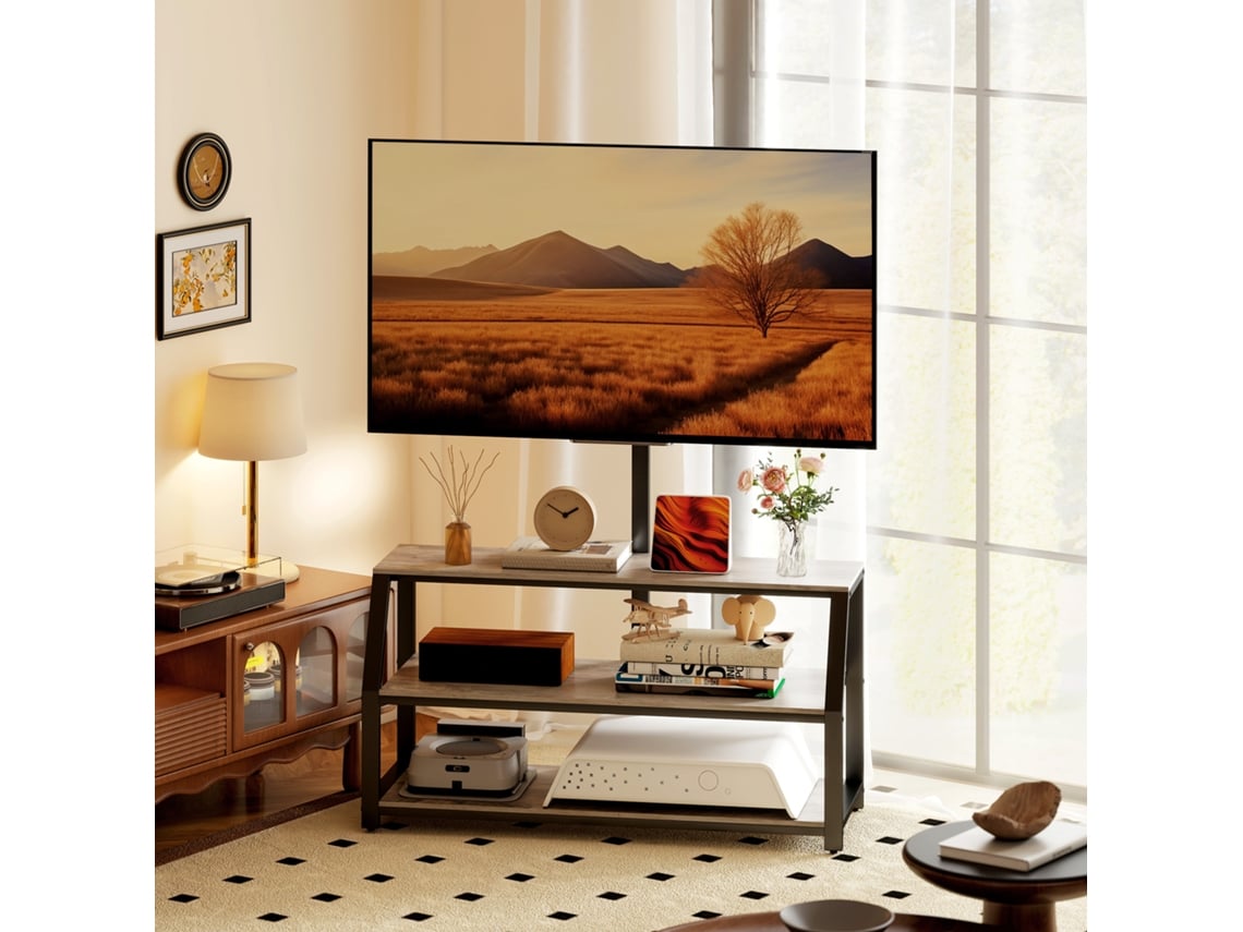 Móvel De Tv Com Suporte Para Televisões Até 72 Polegadas, Móvel De Tv Com 2 Prateleiras Abertas, 110x43x150cm, Cinza
