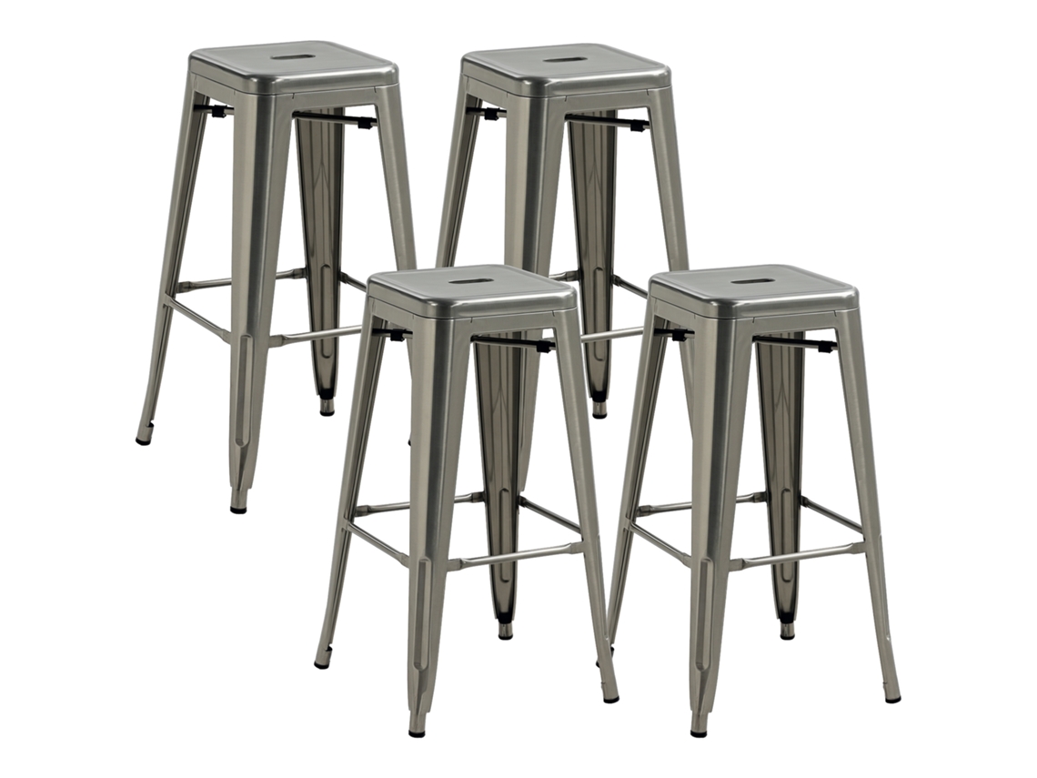 Conjunto de 2 Banquetas de Bar PONTOCASA com altura ajustável, encosto, apoio para os pés, brancas, dimensões 38,5x40x76,5-97,5 cm
