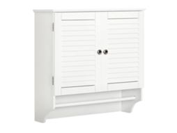 Armário Banheiro 60x23x60cm Branco de Parede, 2 Portas Cegas, Prateleira e Suporte de Toalha, Móvel Multifuncional. Ge