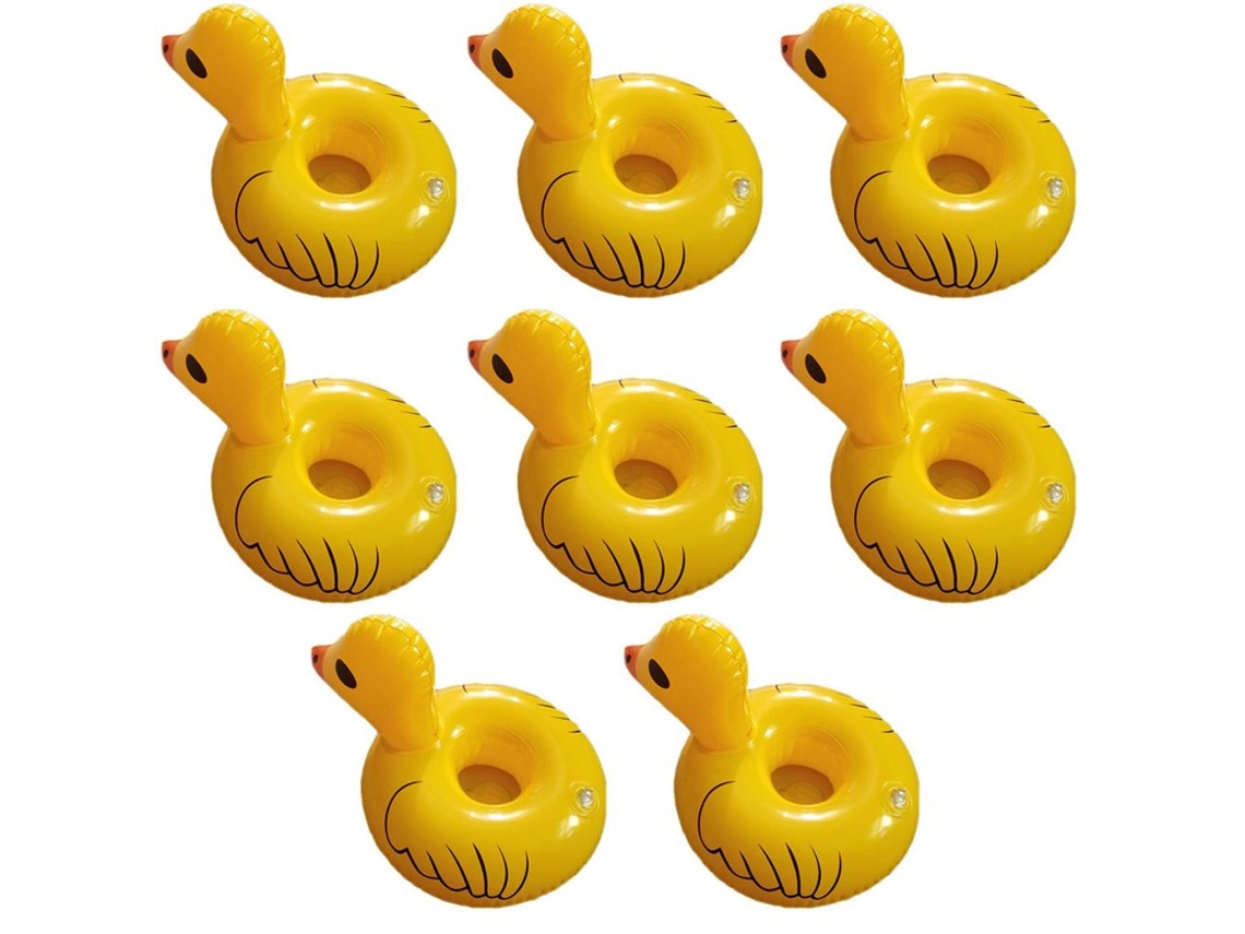 Conjunto De 8 Porta-copos Infláveis ​​flutuantes Em Formato De Patinho Amarelo.