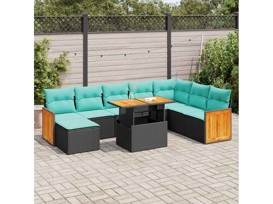 Vidaxl 11 Pcs Conjunto Sofás Jardim C/ Almofadões Vime Pe/acácia Preto