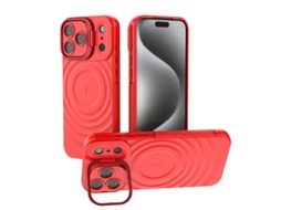 Capa Ing Para Iphone 17 Pro Max Com Suporte, Capa Texturizada Ondulada À Prova De Choque, Vermelha