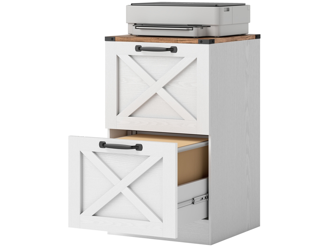 Gavetas de escrivaninha 2, suporte para impressora com trilho para A4/carta, 40x40x71 Cm, branco