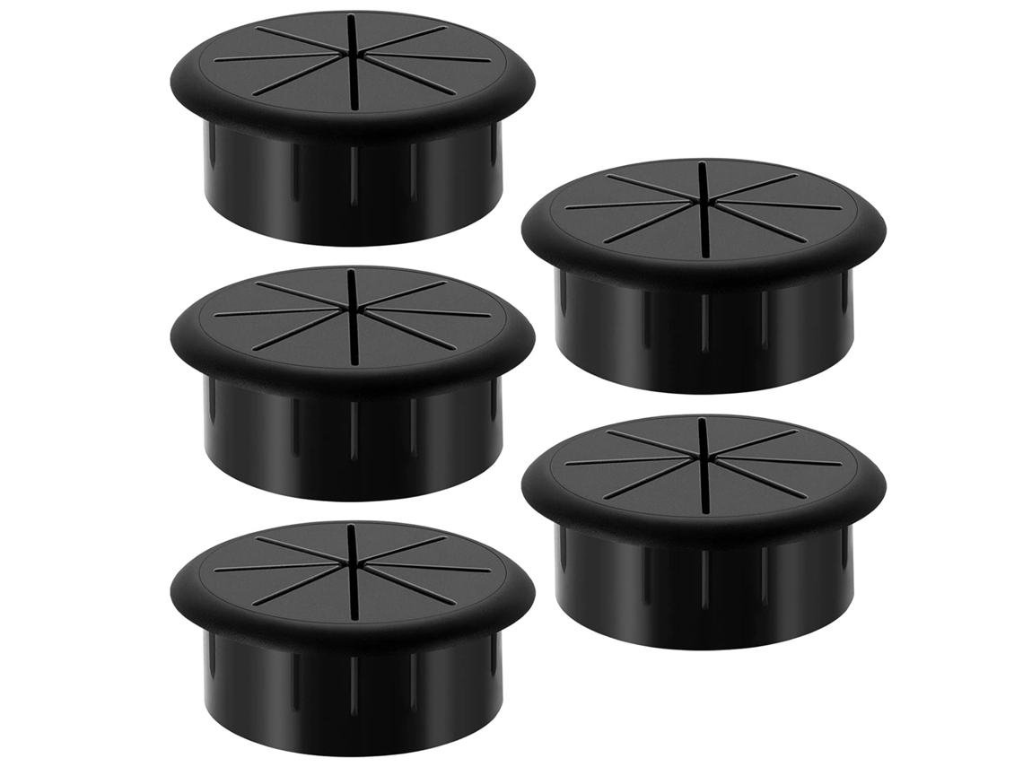 Lurelia Passa-cabos De Mesa, Pack De 5, 2 Polegadas, Com Tampa, Resistente, Preto