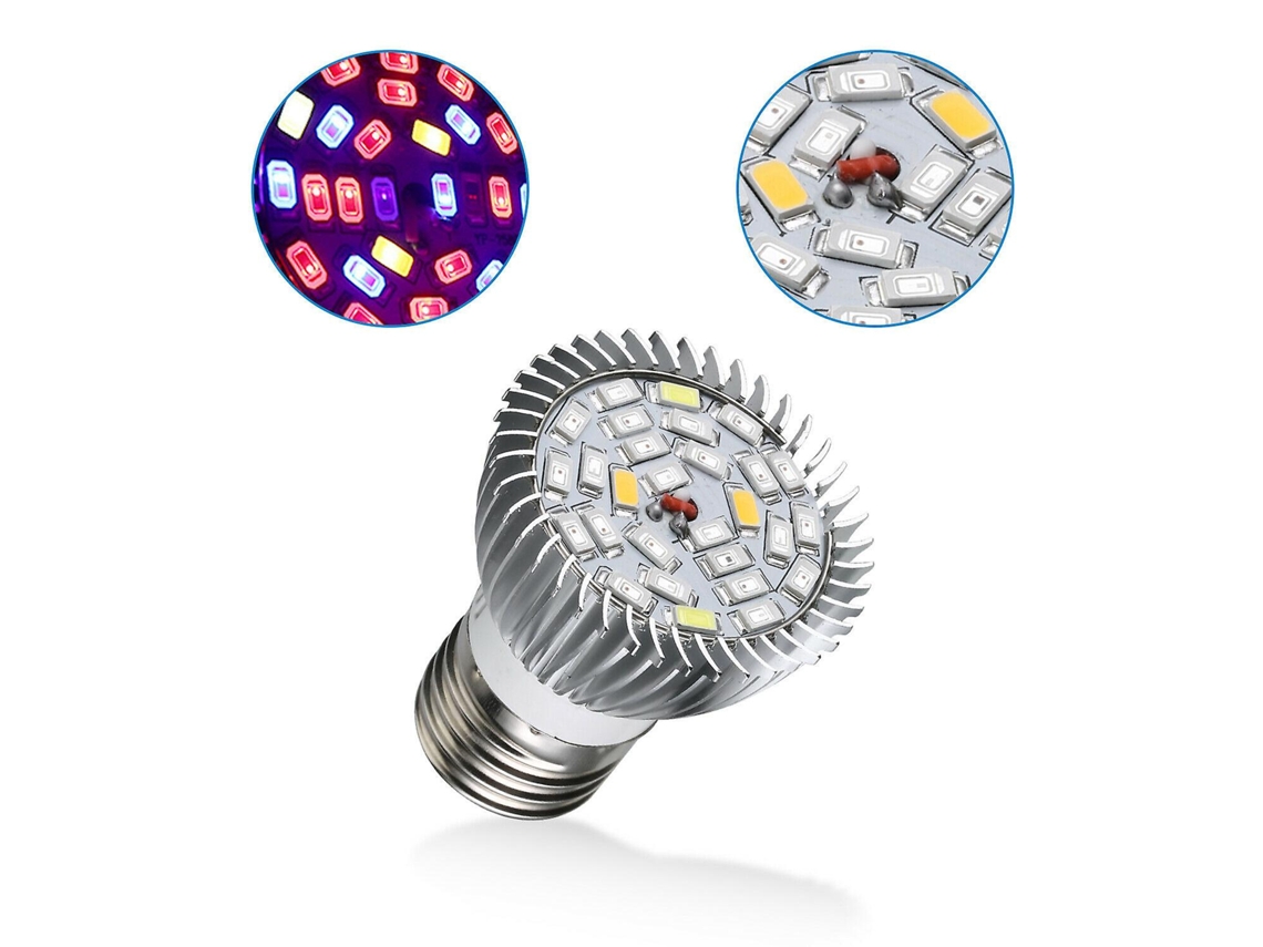 Lâmpada LED de crescimento para plantas, E27, 7W, 85-265V, 28 LEDs, vermelho, azul, branco, IR, UV
