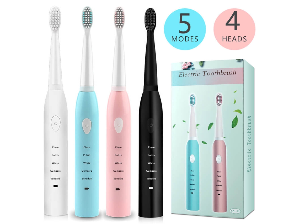 Escova De Dentes Elétrica Ultrassônica Preta Ipx7 Com 5 Modos Recarregável Via Usb Limpador Dental Automático Sônico Com 4 Cabeças De Escova