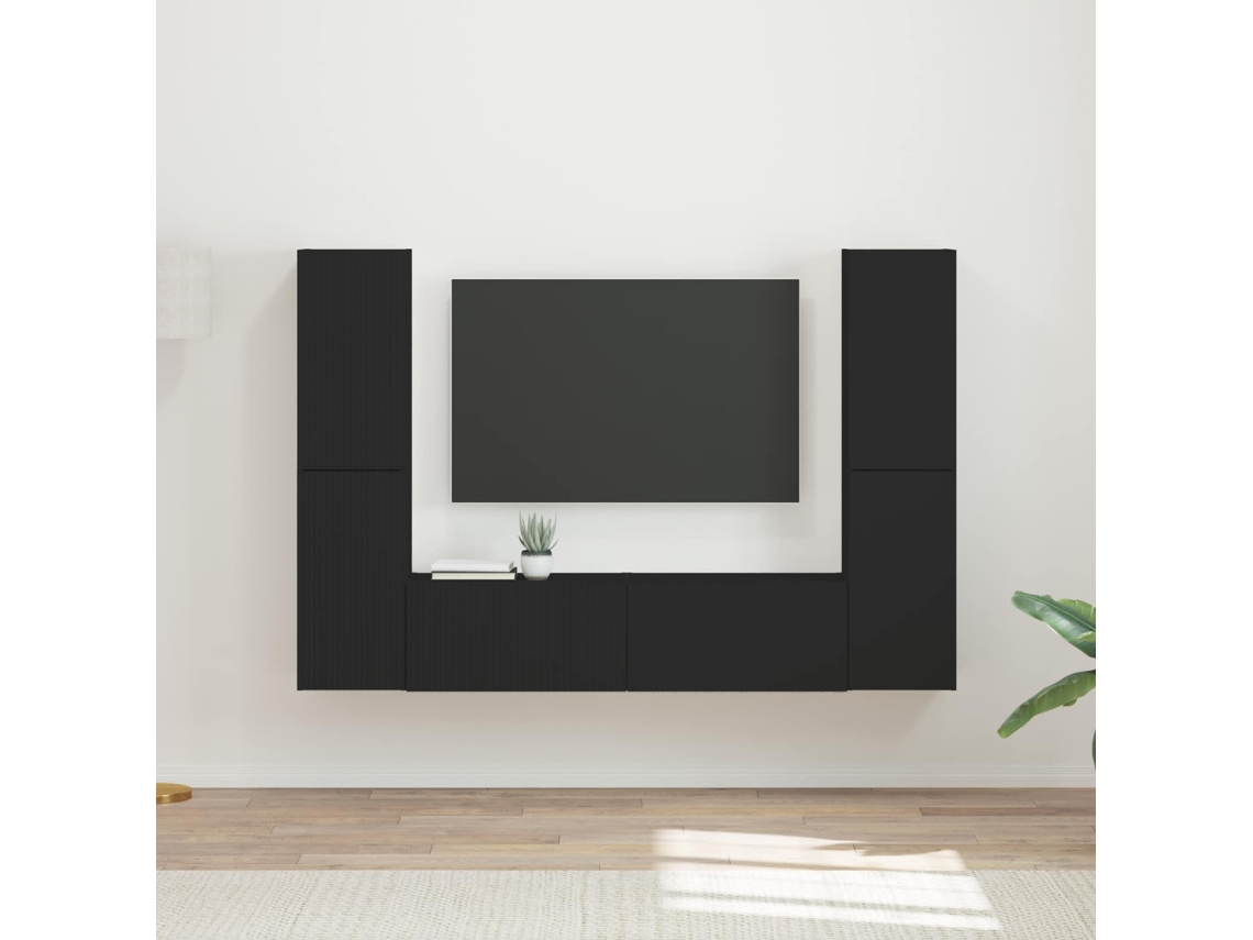 Vidaxl Conjunto De Móvel De Tv 6 Unid. Preto Derivados De Madeira