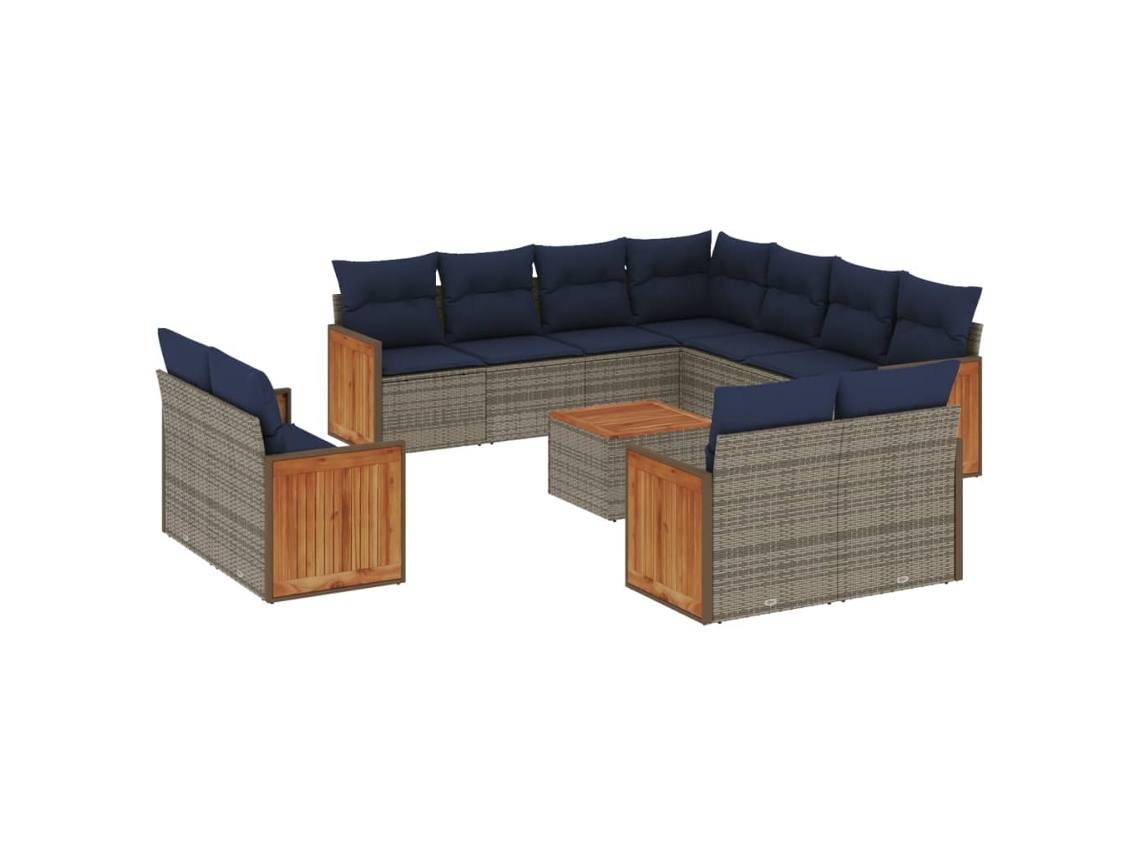 Conjunto de Sofá de Jardim, 12 Peças, Almofadas, Rattan Cinza MAISON EXCLUSIVE