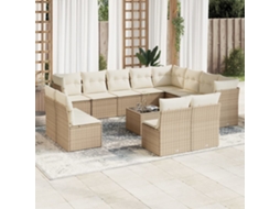 Vidaxl 13 Pcs Conjunto De Sofás P/ Jardim Com Almofadões Vime Pe Bege
