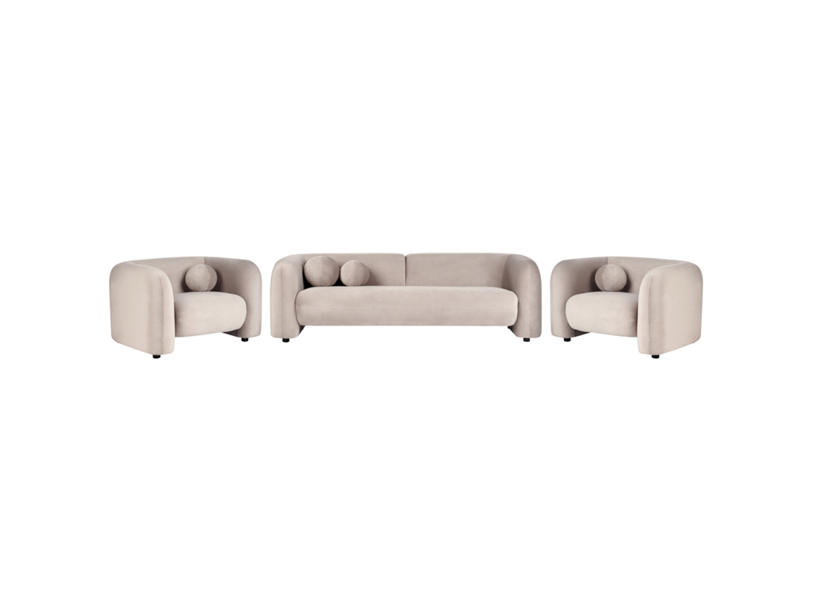 Conjunto De Salón De 5 Plazas Beliani Leiren De Terciopelo Beige 224x83x73