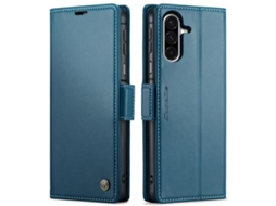 Capa Para Samsung Galaxy A17 De Couro Com Fecho Borboleta Textura De Lichia E Proteção Rfid Antirroubo Azul