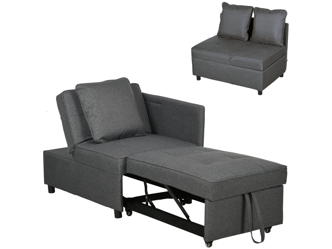Sofá-cama 1 Lugar Com Encosto Ajustável E Almofadas, Cinza