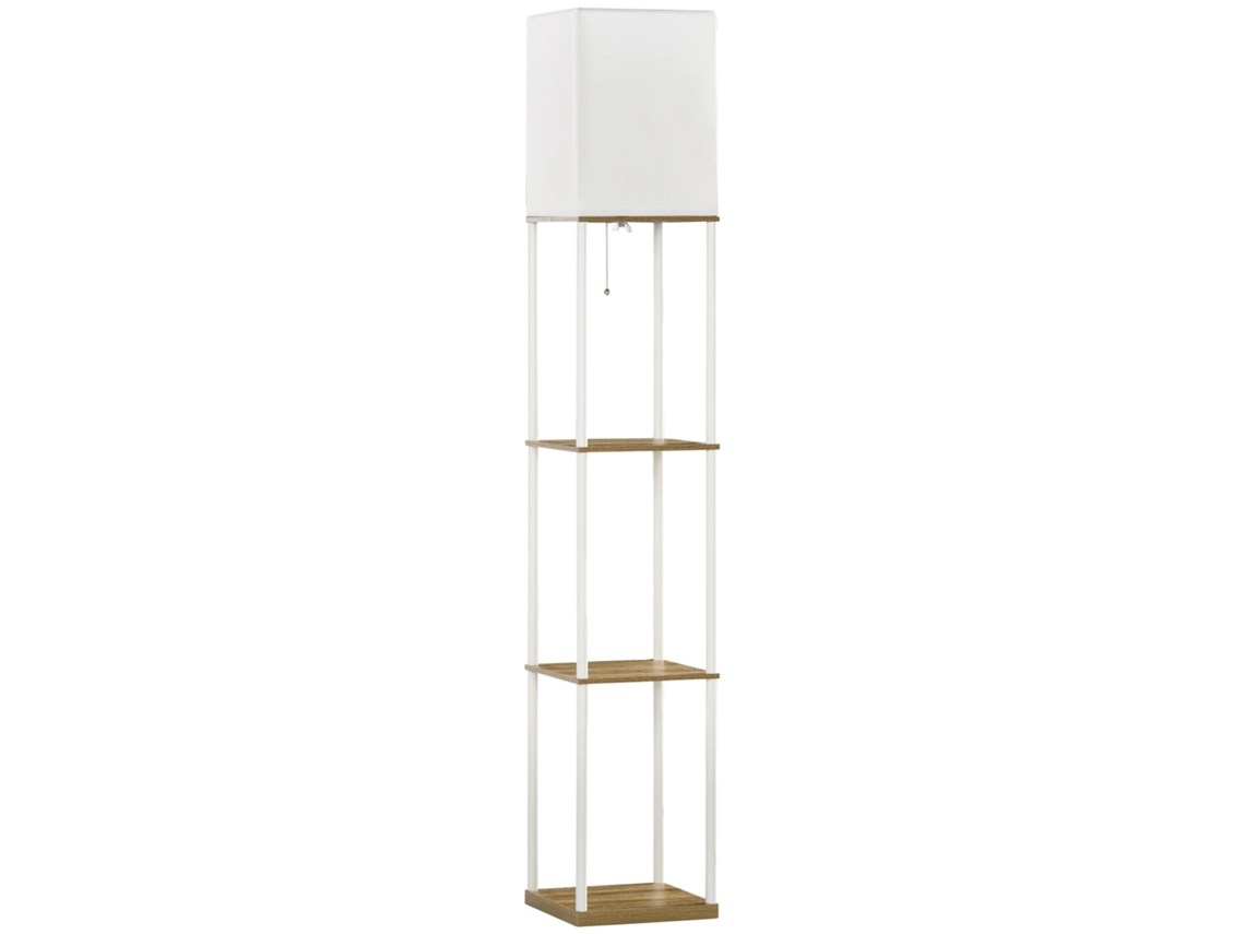 Luminária De Piso, Design Moderno, Prateleiras Integradas, Marrom E Branco