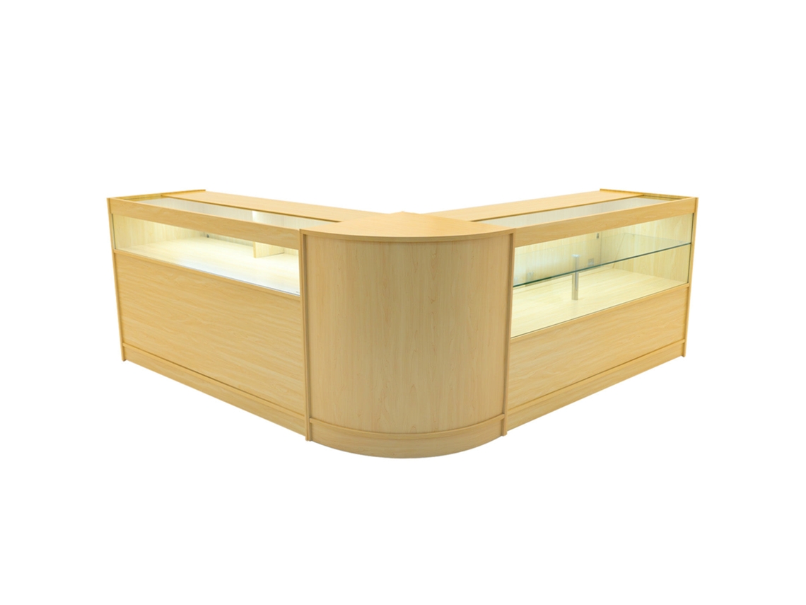 Conjunto de Balcão Comercial MonsterShop Adonis Maple, B1500C1500CM60, MDF e Vidro Temperado