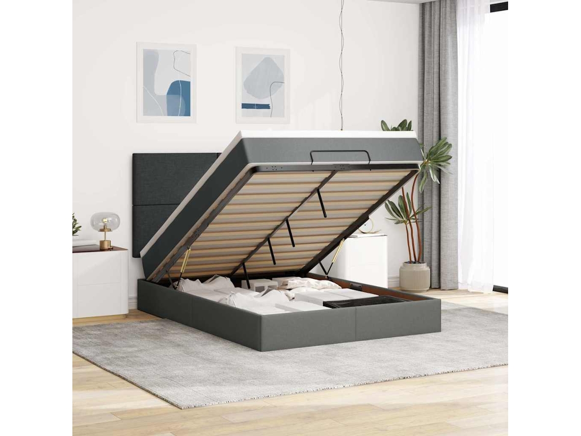 Vidaxl Estrutura De Cama Otomana Com Colchão 140x190cm Cinzento Escuro