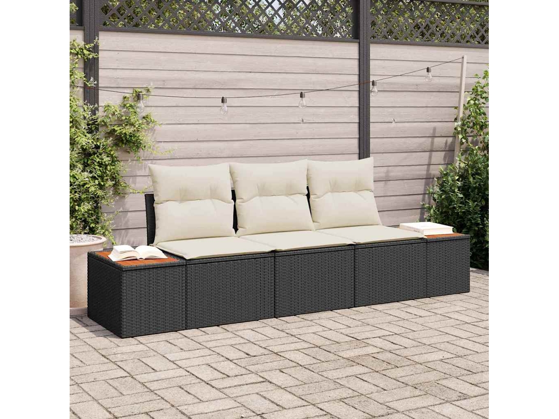 Vidaxl Conjunto de Sofá de Jardim com Almofada 3 Pcs Preto Vime Pe