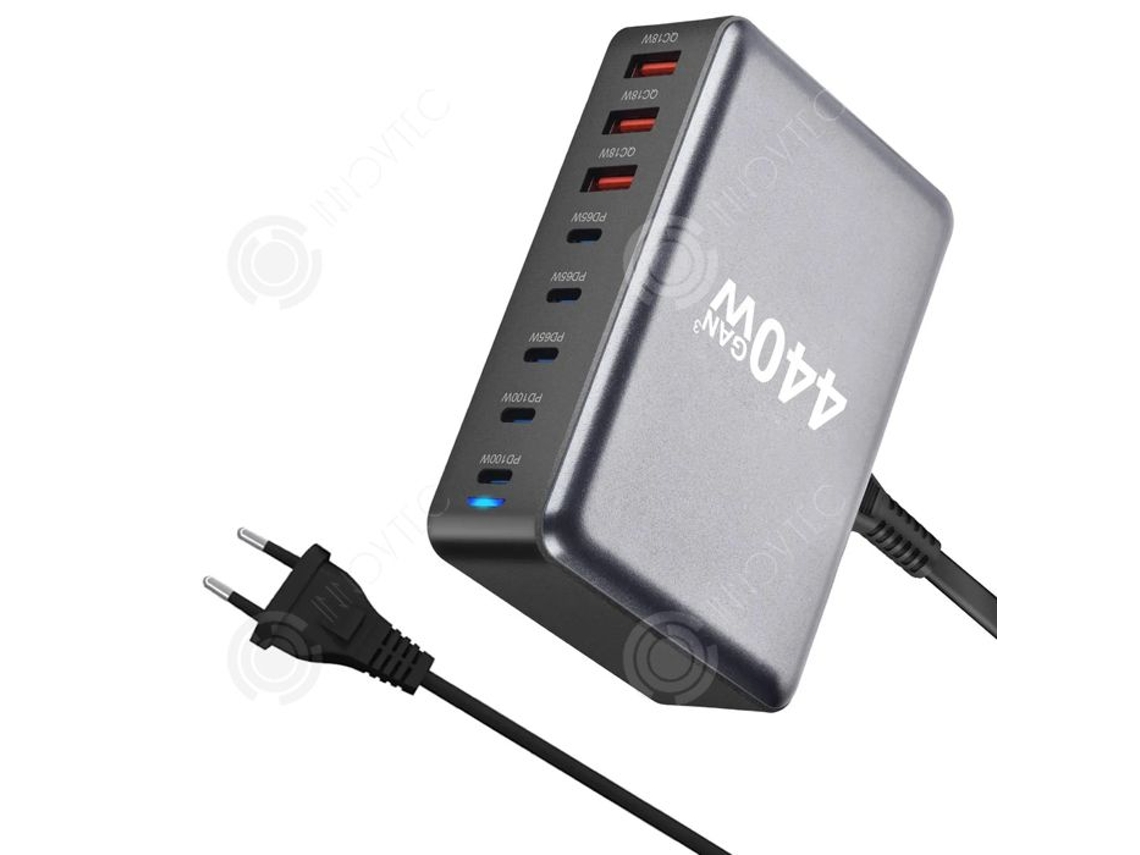Inn Multiprise Multifuncional 440w Pd 8 Em 1 Com 5 Tipo C E 3 Usb Carregamento Rápido Carregador Usb De Mesa Com Base Carregador Usb C Innovtec