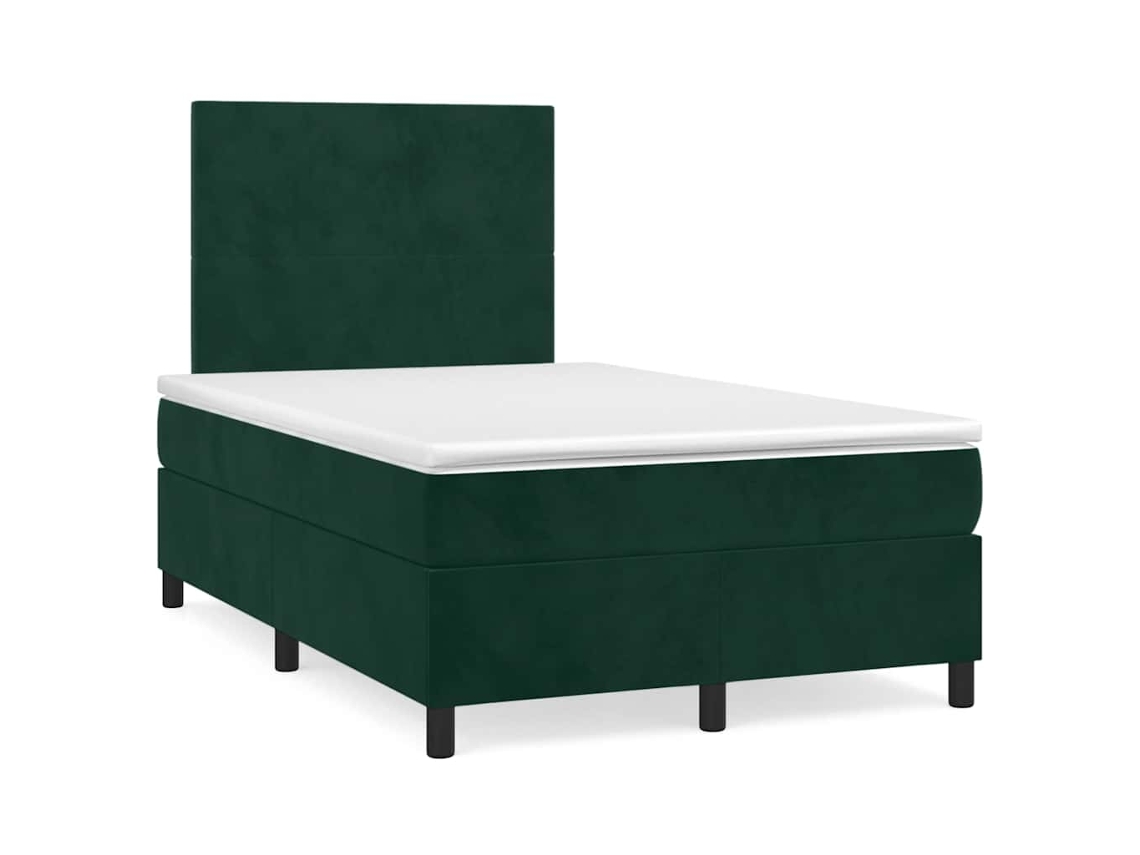 Vidaxl Cama Boxspring Com Colchão 120x190 Cm Veludo Verde-escuro