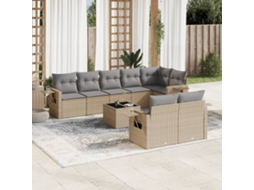 Vidaxl 9 Pcs Conjunto De Sofás P/ Jardim Com Almofadões Vime Pe Bege