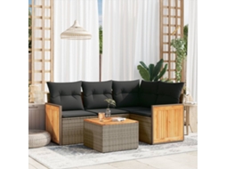 Vidaxl 5 Pcs Conjunto Sofás de Jardim C/ Almofadões Vime Pe Cinzento