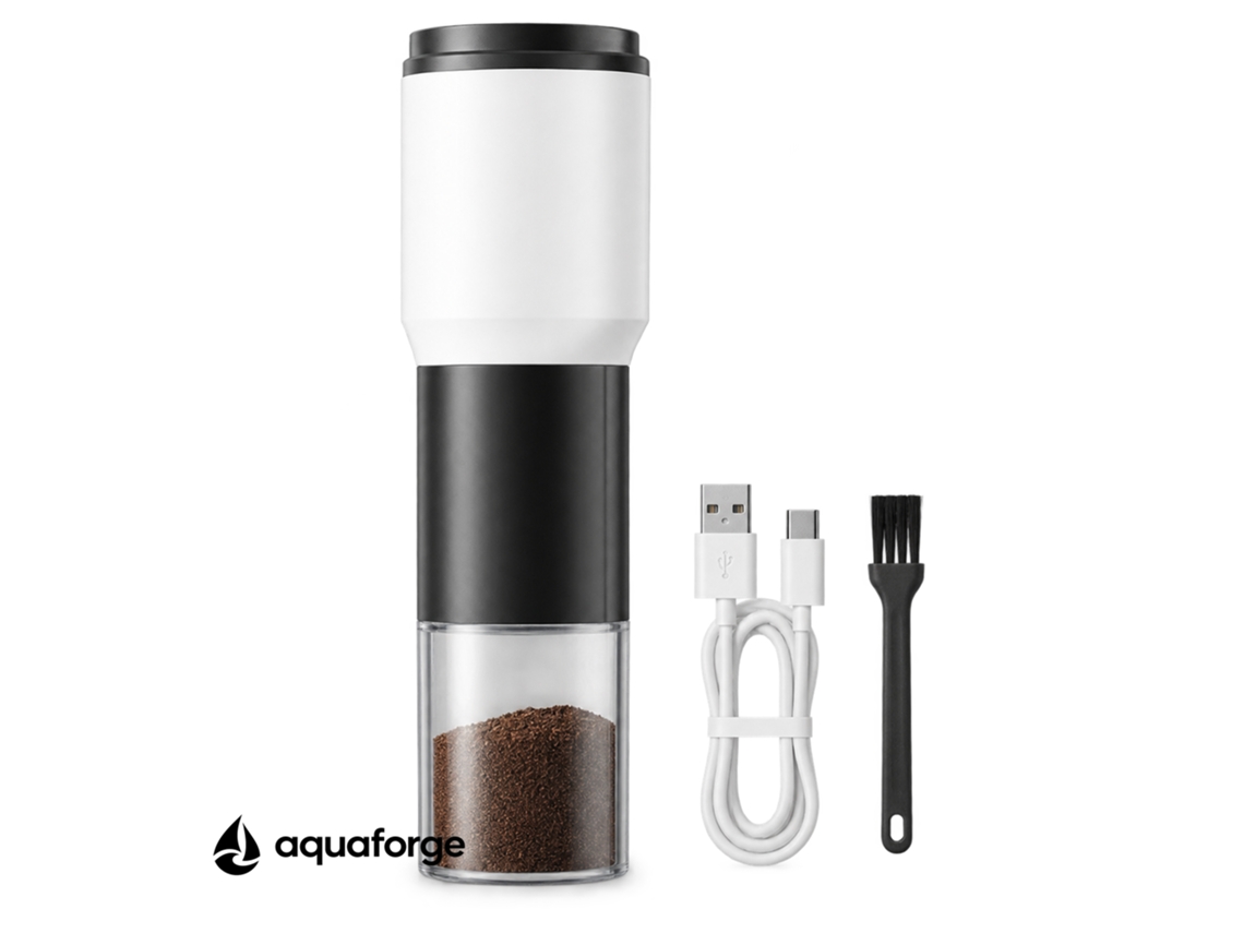 Moinho Elétrico De Café Aquaforge Com Moagem Ajustável E Mó Cerâmica Para Café, Branco