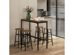 Conjunto De Mesa Retangular 4 Lugares E Cadeiras: 4 Bancos Mdf/aço Ø30x60 Cm E Mesa 105x40x90 Cm, Preto E Marrom