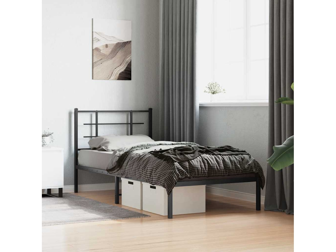 Vidaxl Estrutura De Cama Com Cabeceira 90x200 Cm Metal Preto