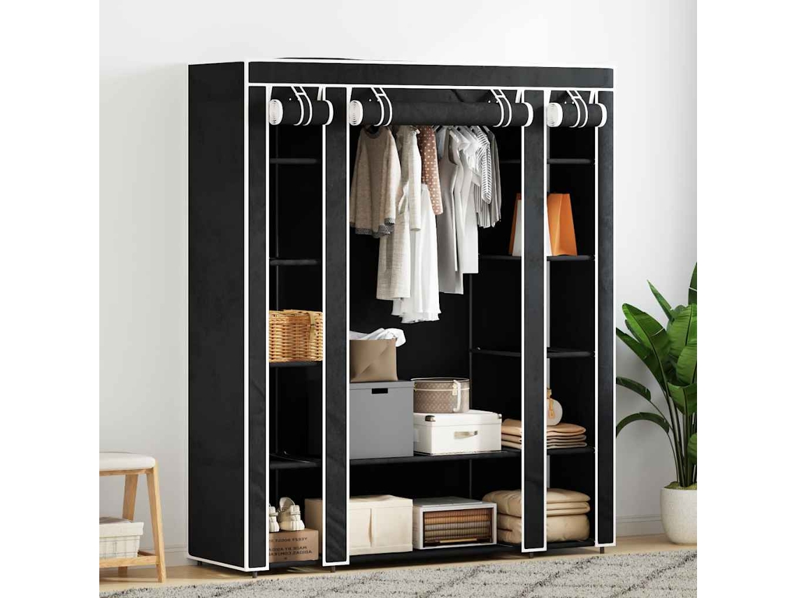 Vidaxl Armário Tecido Com Compartimentos E Varões 45x150x176 Cm Preto