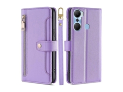 Capa De Celular Carteira Transversal Com Zíper E Textura De Carneiro Para Infinix Hot 12 Pro