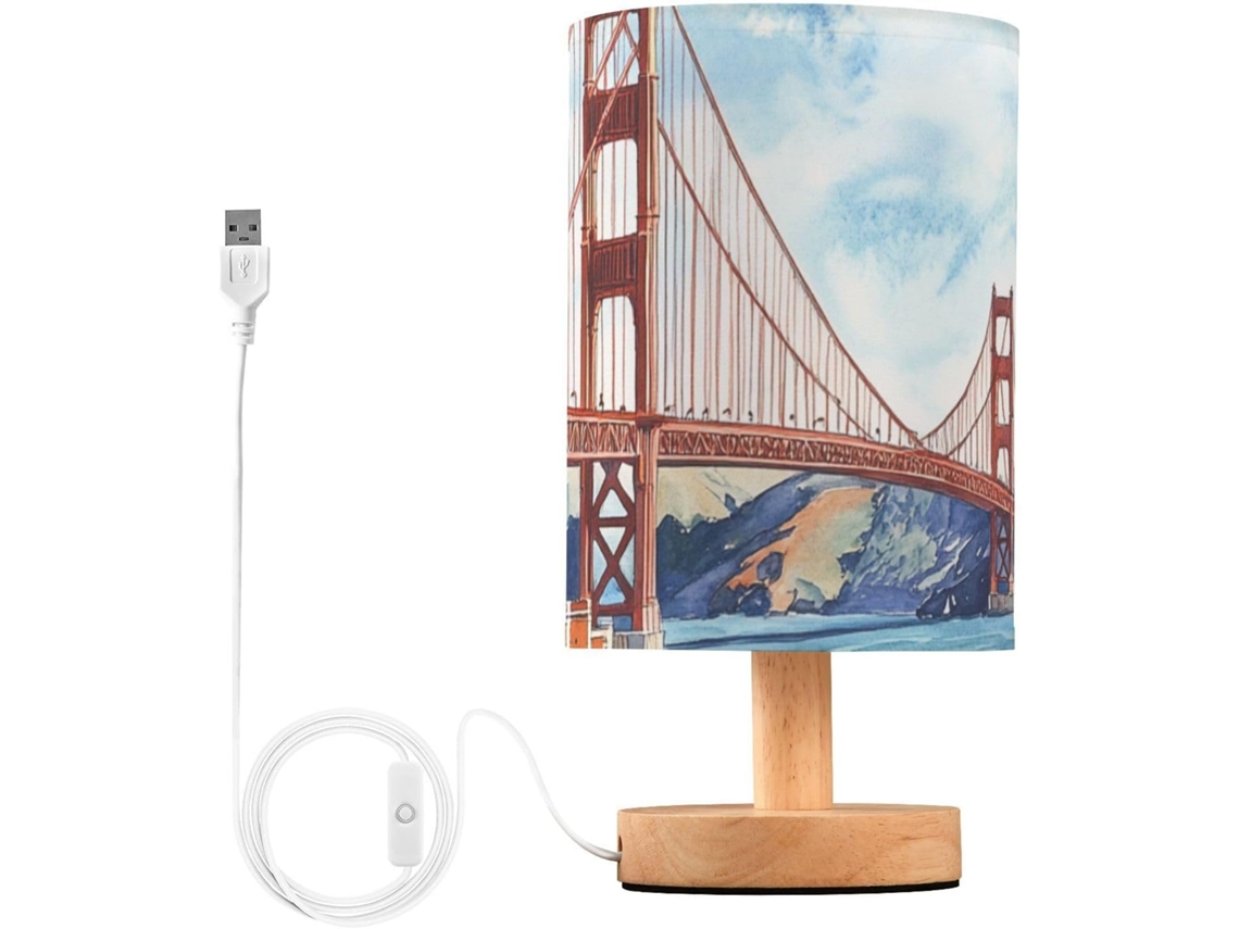 Abajur de mesa com design da Ponte Golden Gate e entrada USB para balcão de bar