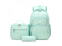 2026-conjunto De Mochila 3 Piezas Con Estampado De Margaritas Mochila+bolsa De Almuerzo+estuche Hrs Verde
