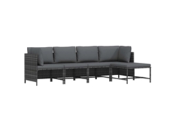 Vidaxl 4 Pcs Conjunto Lounge De Jardim C/ Almofadões Vime Pe Cinzento