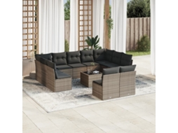 Vidaxl 12 Pcs Conjunto De Sofás Jardim C/ Almofadões Vime Pe Cinzento