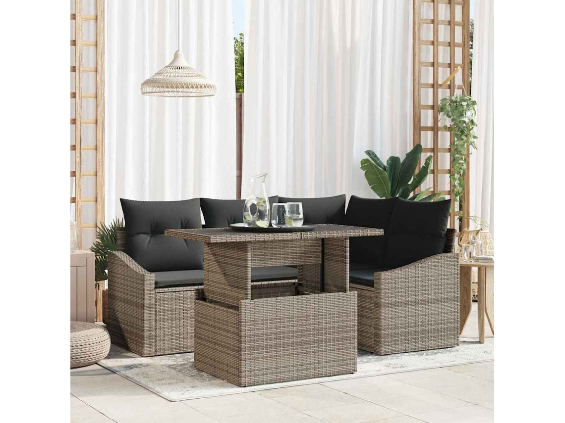Vidaxl Conjunto De Sofá De Jardim 5 Unid. Cinzeto