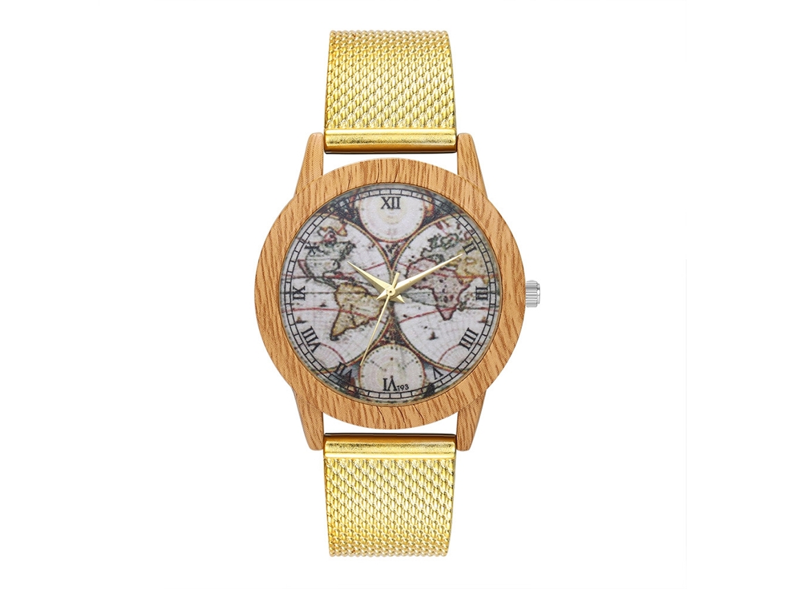 Relógio de pulso Zhoulianfa T93-f dourado com quartzo e pulseira de malha, unissex.
