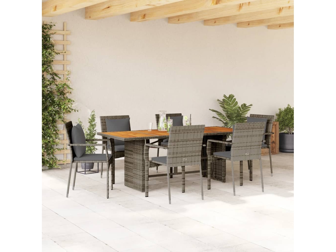 Vidaxl 7 Pcs Conjunto De Jantar P/ Jardim C/ Almofadões Vime Pe Cinza