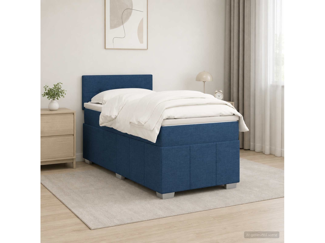 Vidaxl Cama Box Spring Com Colchão Azul 100 X 200 Cm Tecido