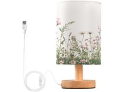 Abajur De Cabeceira Com Estampa Flor de Primavera, Suportes de Carga USB C, Luminária de Mesa Cabeceira