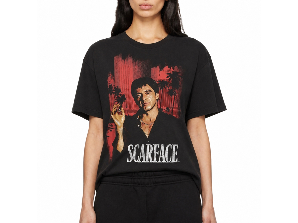 Rockinstone Scarface Movie Red Cityscape Black Adult T-shirt Size:l